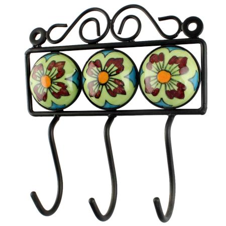 Lime Green Floral Ceramic Tile Hook Online